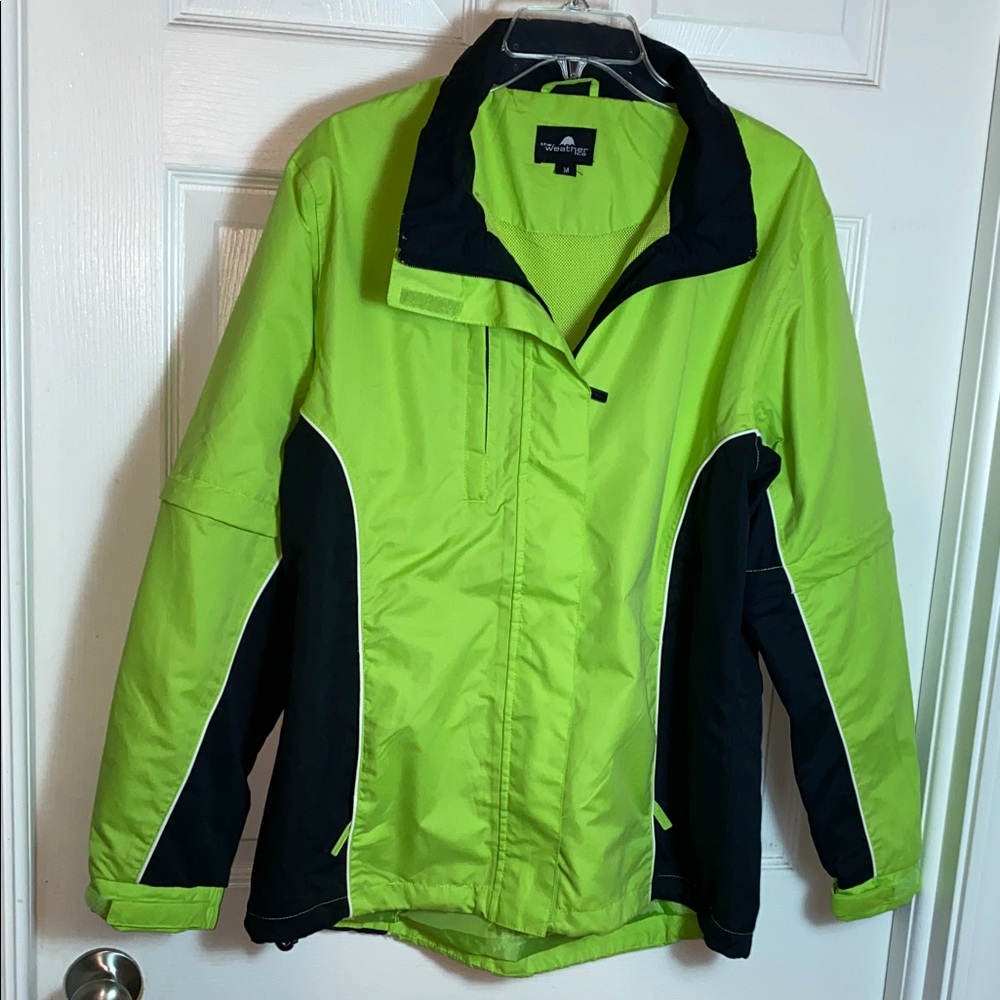 The Weather Co. Jacket Mens Medium Green 100% Polyester W/ Detachable Sleeves